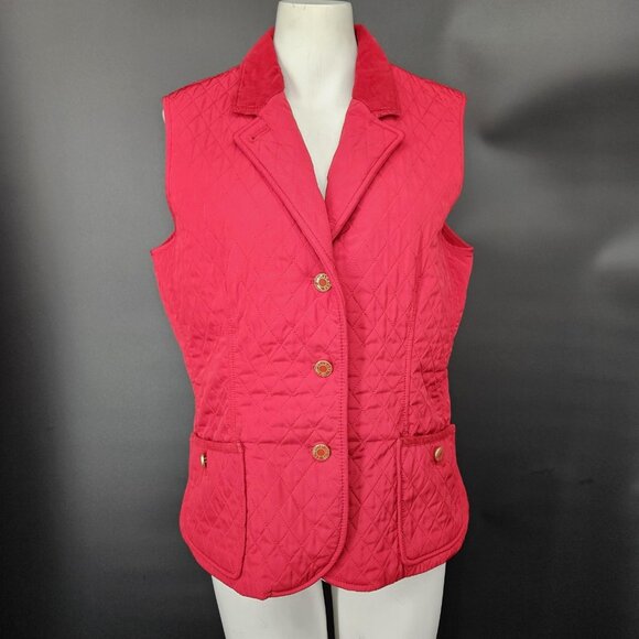 Talbots Jackets & Blazers - Talbots Vest Womens Medium Red Quilted Puffer Button Pockets Lined Warm Corduroy